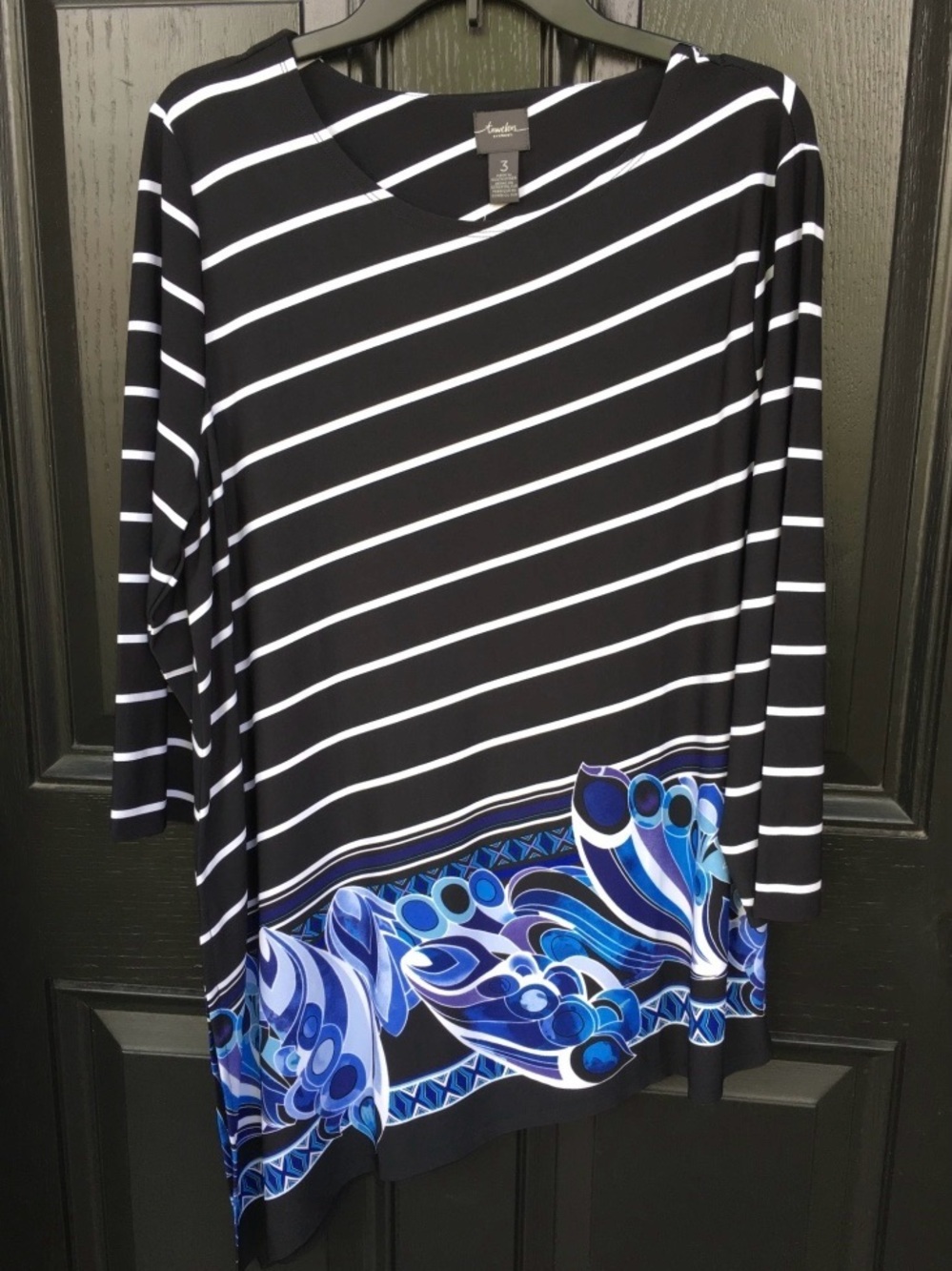 Chico’s Travelers Diagonal Stripe Asymmetrical Top Sz Large
